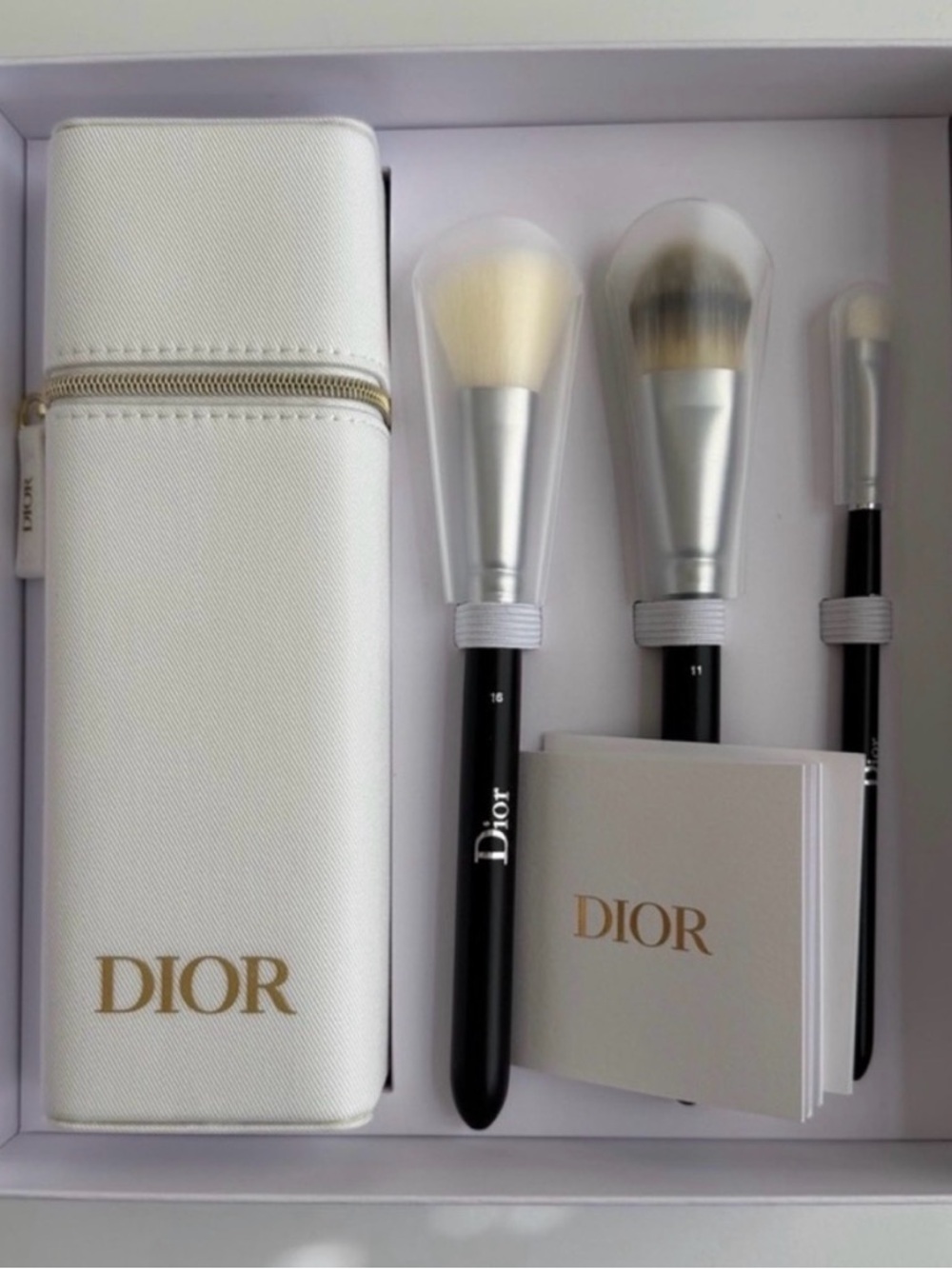 Dior Black-Handled Brush Set with White Case and Gold Logo